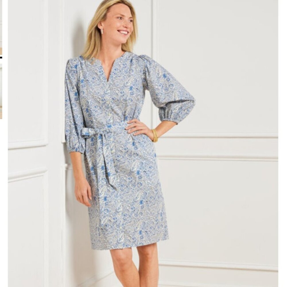 NWOT Talbots Poplin Shirtdress - Dashing‎ Paisley Blue Size 16